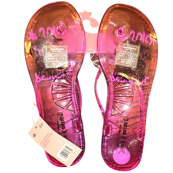 Juicy Couture “Spain” Jelly Flip Flops Pink Crystal Rhinestone Bow Sandals NEW - Picture 2 of 5